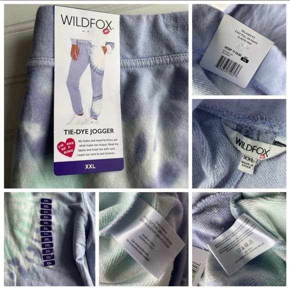Wildfox Tie Dye Jogger Sweatpants purple XS XL XXL French Terry High Waist NWT - Picture 8 of 9